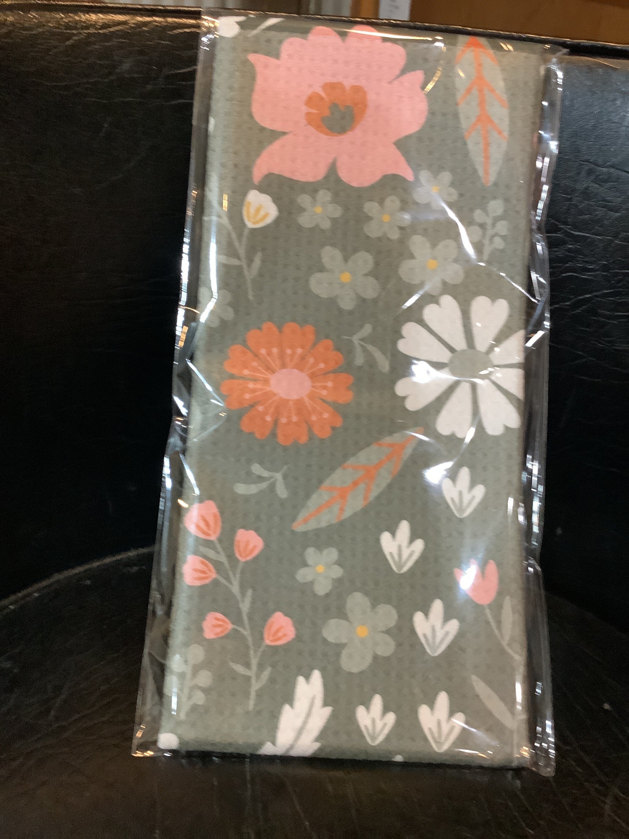 K-Grey floral waffle weave kitchen towel, Canary Road