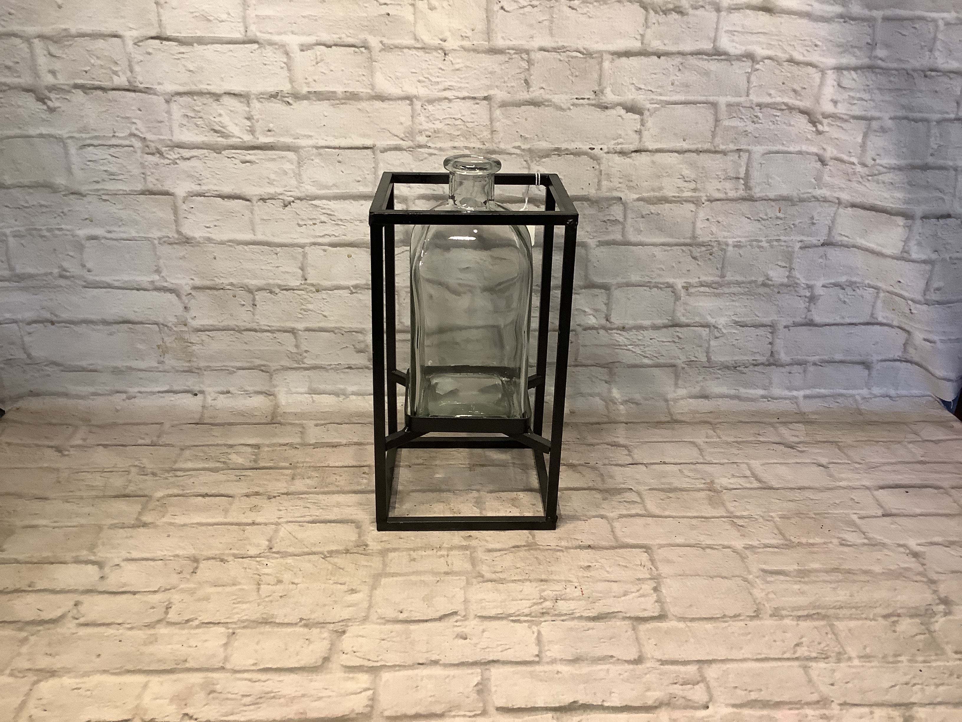 K 10” Glass bottle in tin holder