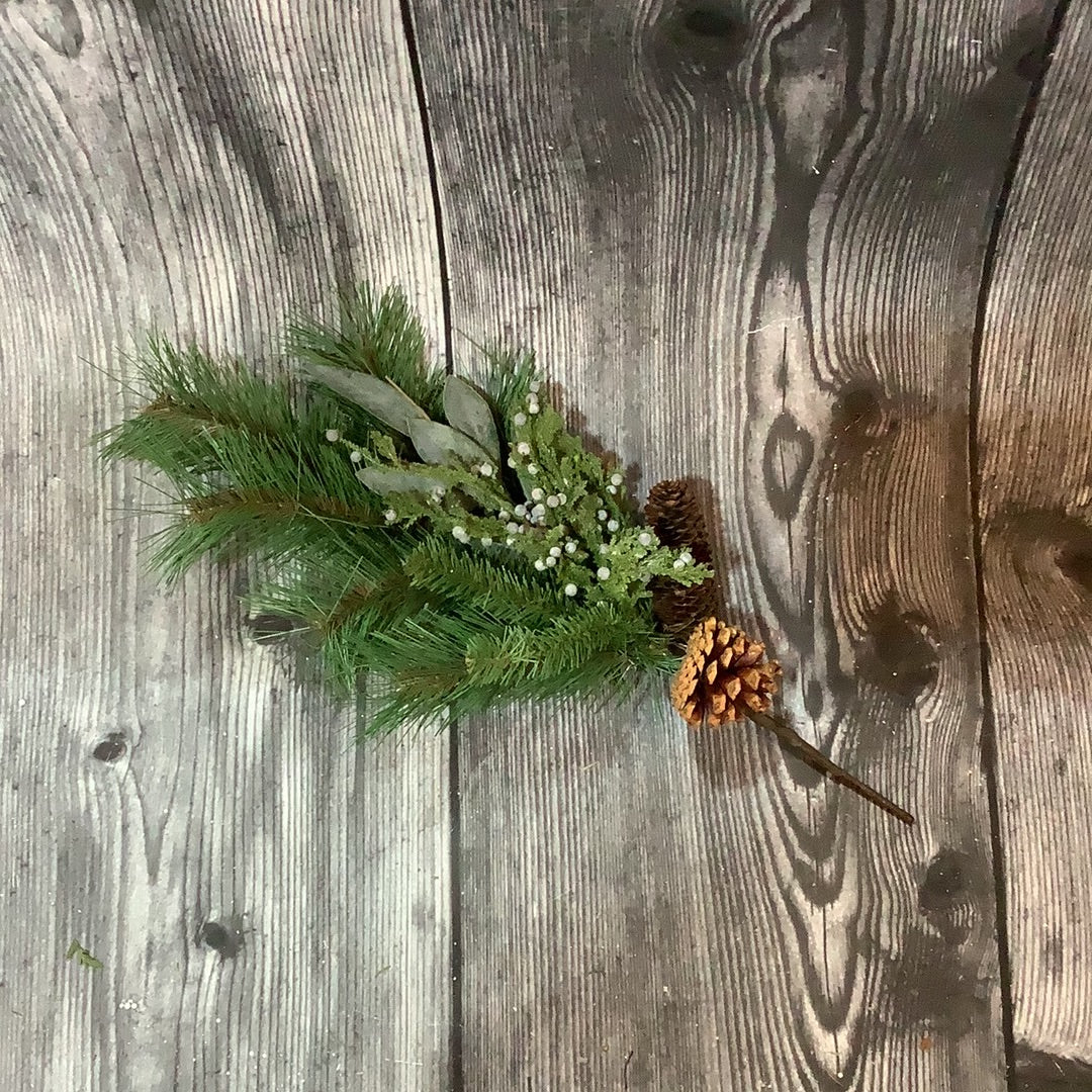 K Pine Spray with Pin Cones and Blue Berries