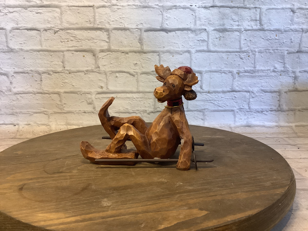 K-Faux Wood Carved Skiing Moose