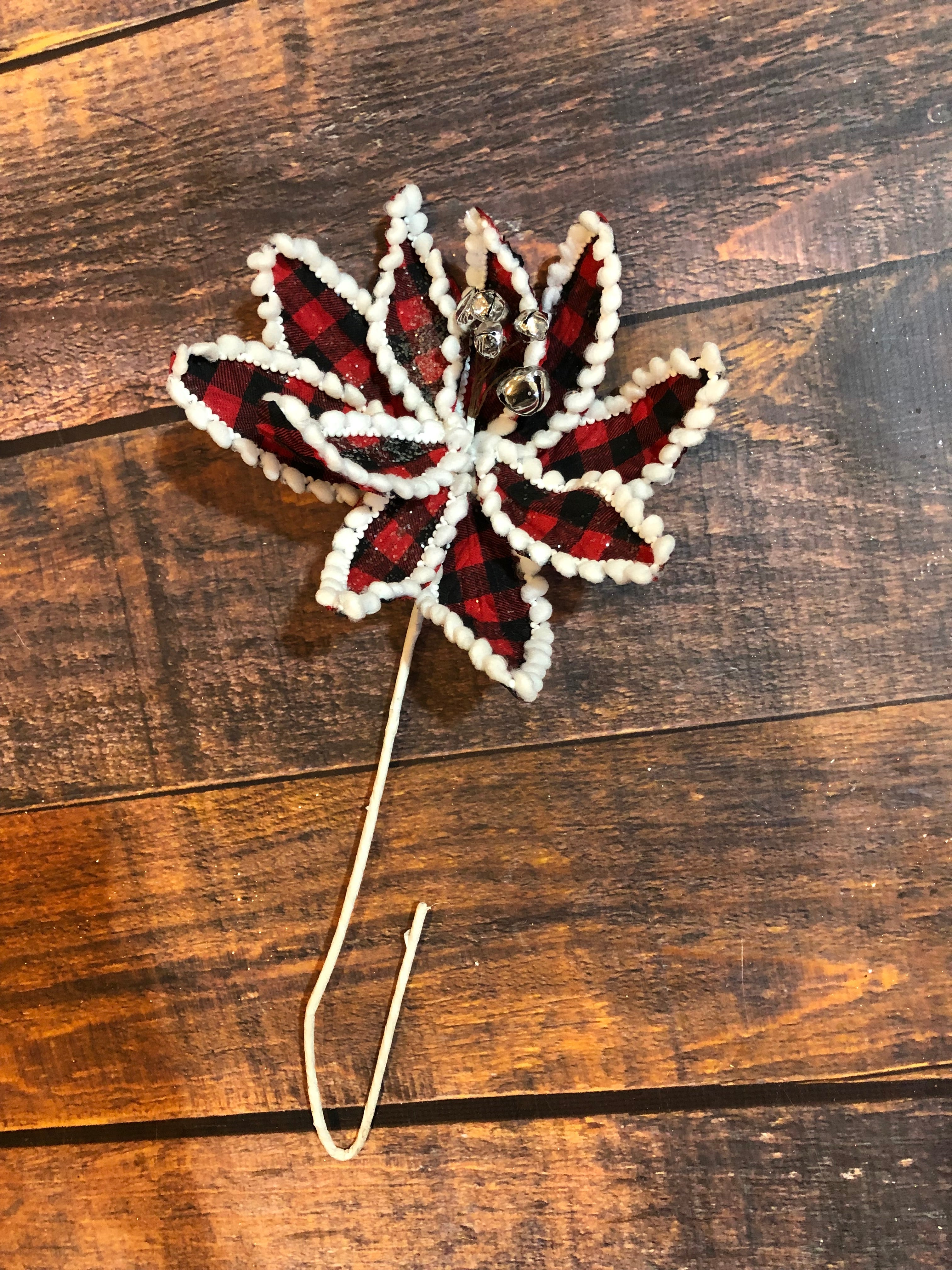 K Red and Black Buffalo Plaid Poinsettia