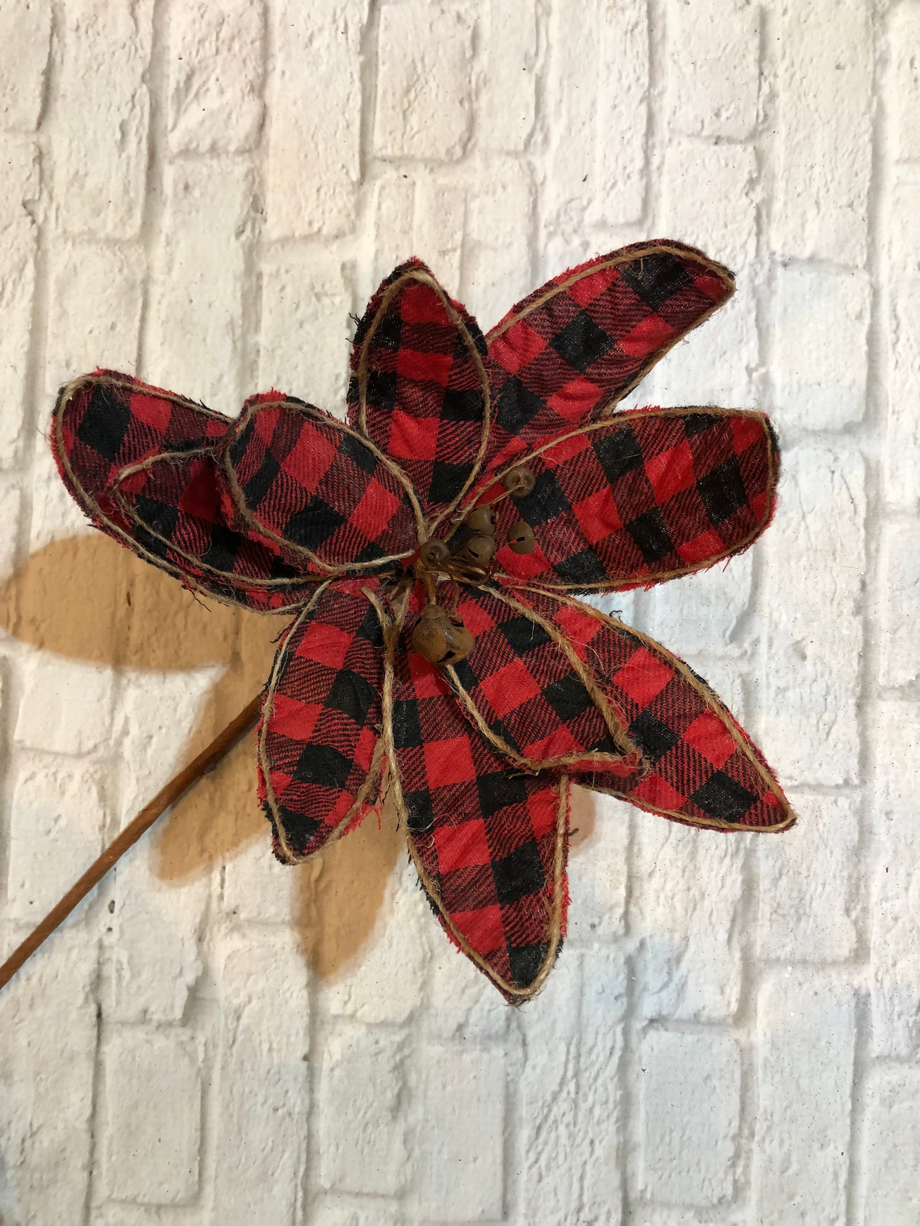 K Red and Black Plaid Poinsettia with Bells