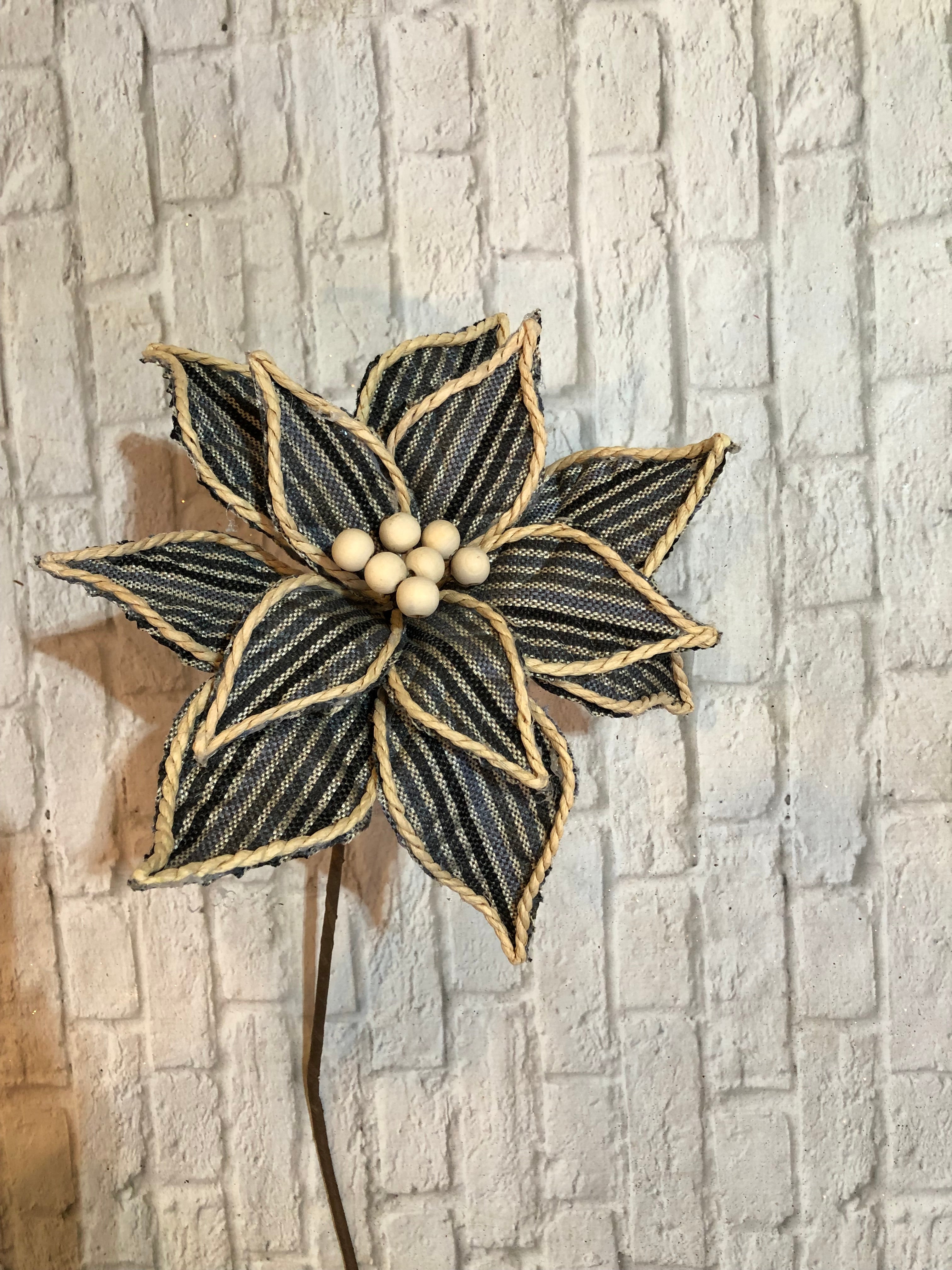 K Blue Poinsettia Stripe Stem