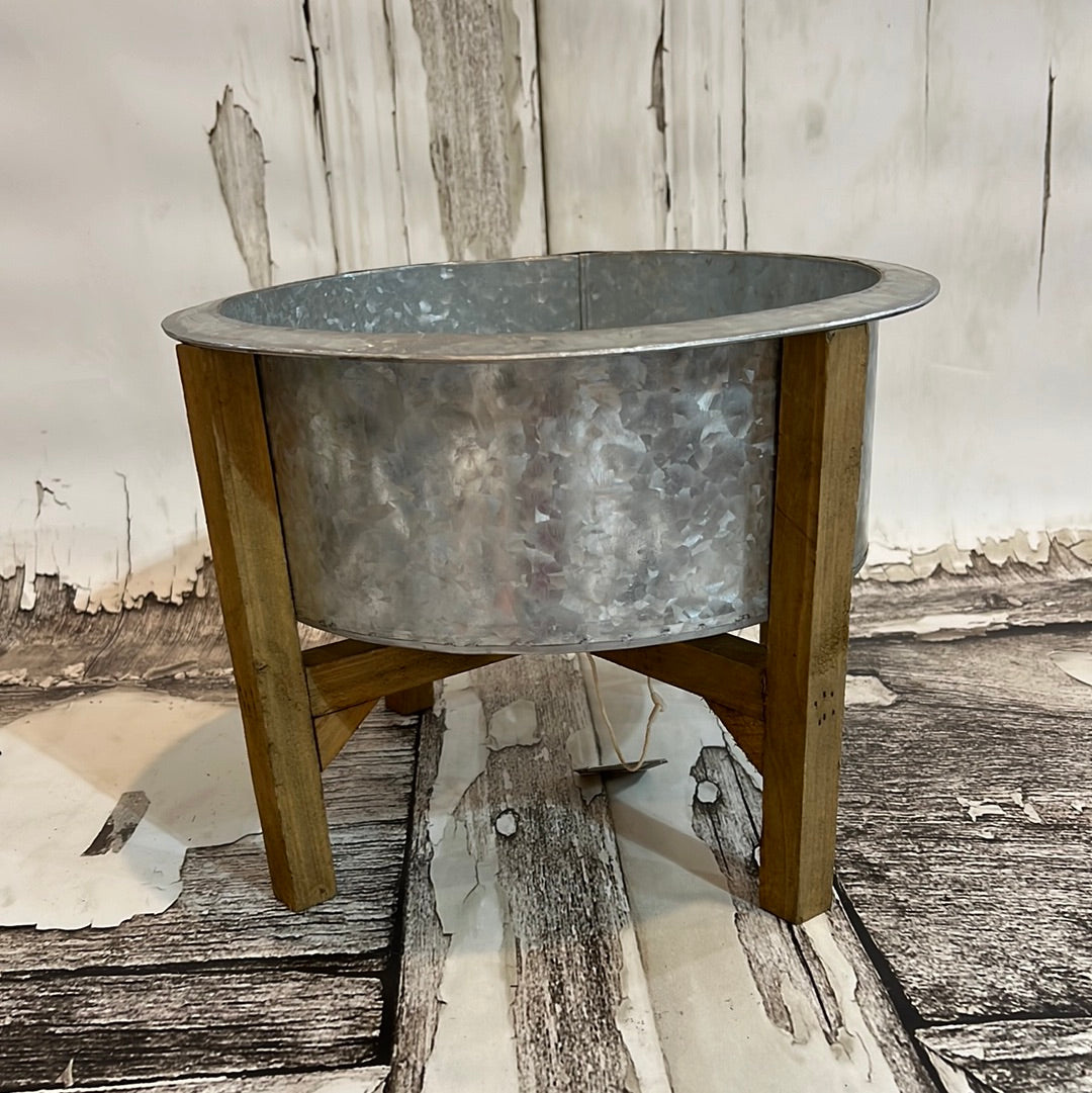 K Metal Planter with Wood Base Short